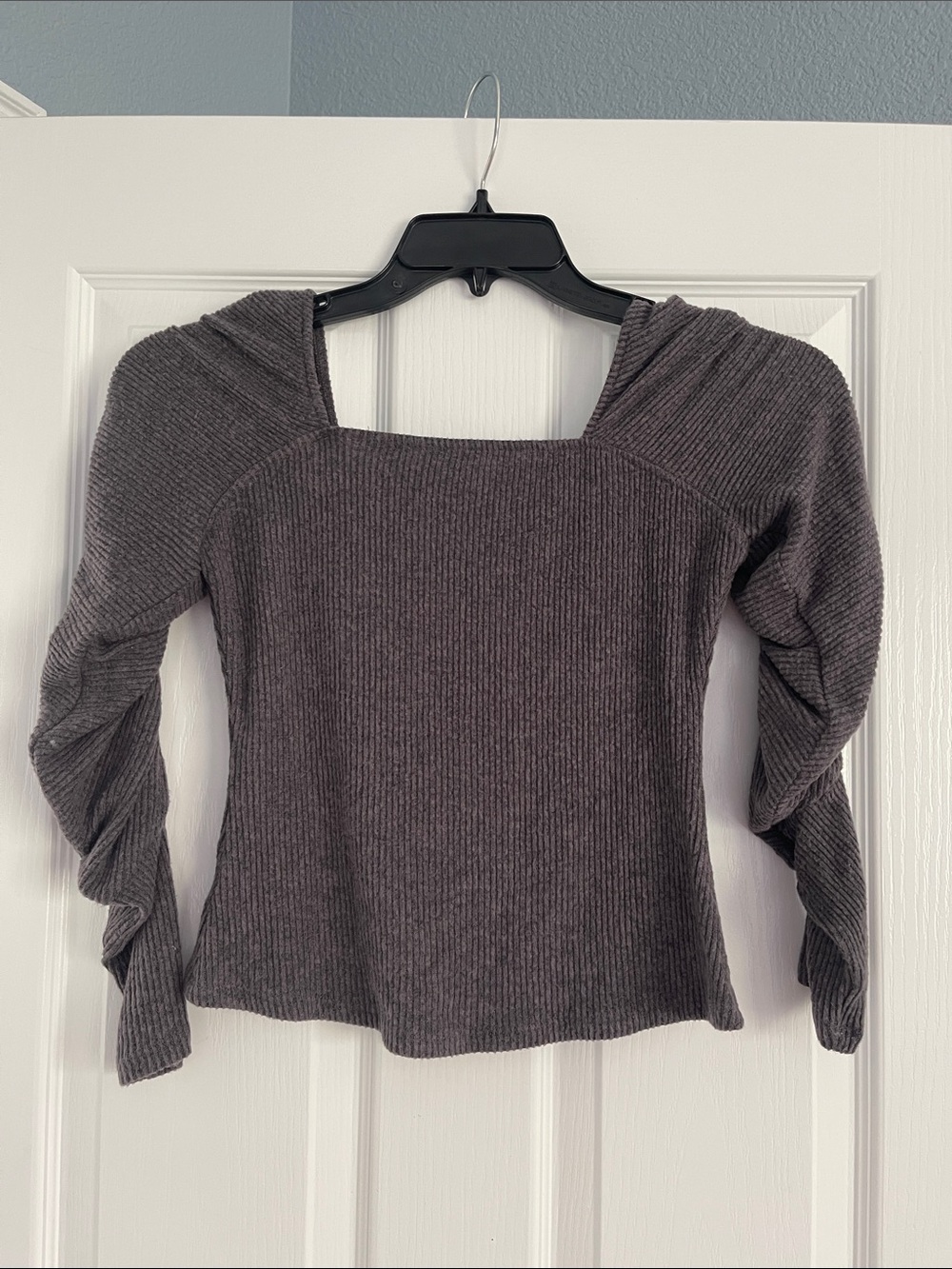 Vintage Havana Ribbed Square Neck Sweater - Charcoal